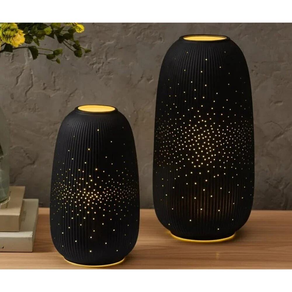 Evergreen LED Porcelain Lantern Set of 2 Decorative Indoor/Outdoor NEW 2-Pack